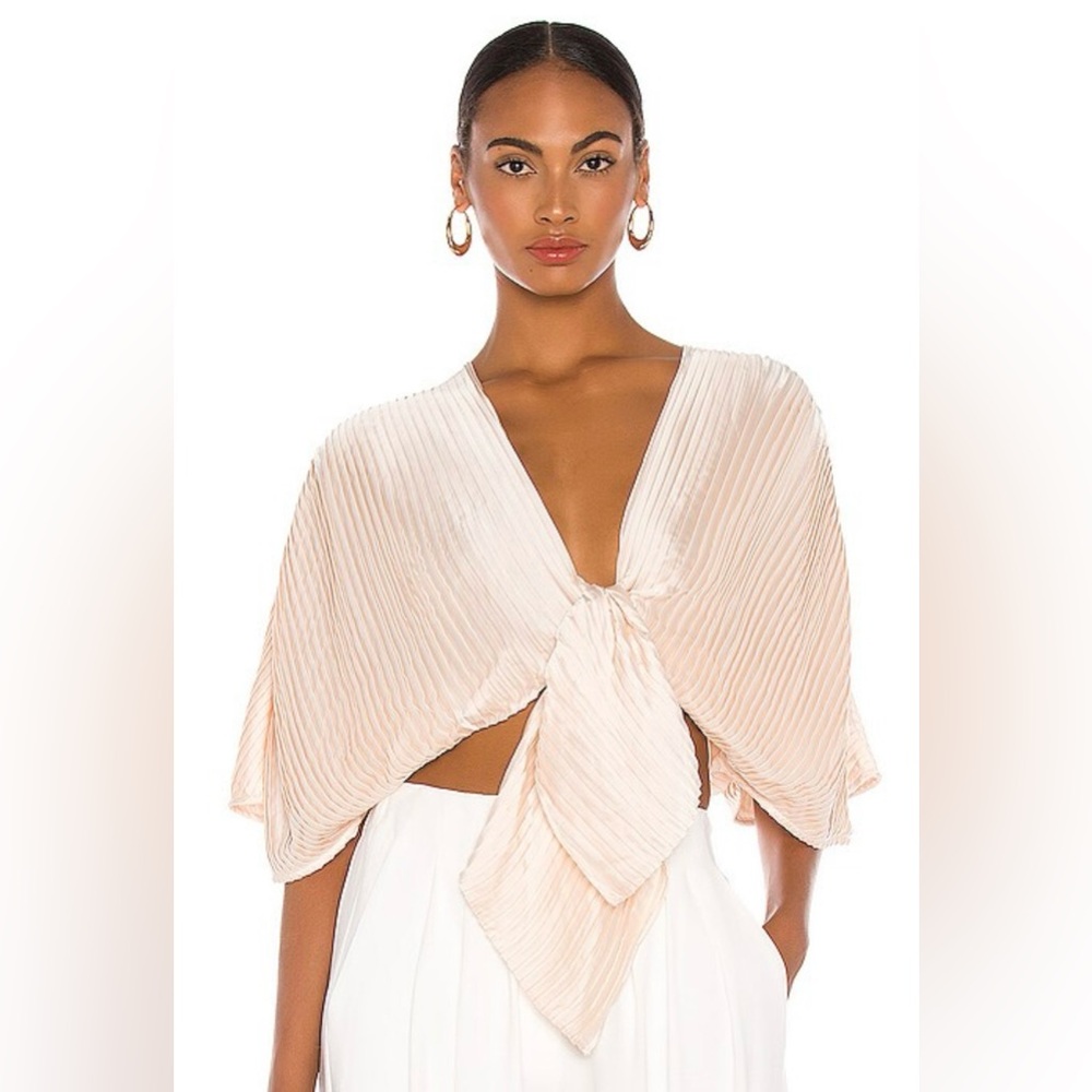 REVOLVE - LPA- Morgan Top in Peach Nude - Elegant Pleated Tie-Front Top